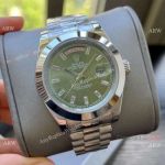 High Quality Rolex Day Date II 41 Beveled Bezel Green Dial with Baguettes